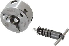 Bison - 3 Jaws, 2" Diam, Self Centering Manual Lathe Chuck - M14x1 Mount Spindle, Reversible, 4,000 Max RPM, 0.56" Through Hole Diam, Forged Steel - Eagle Tool & Supply