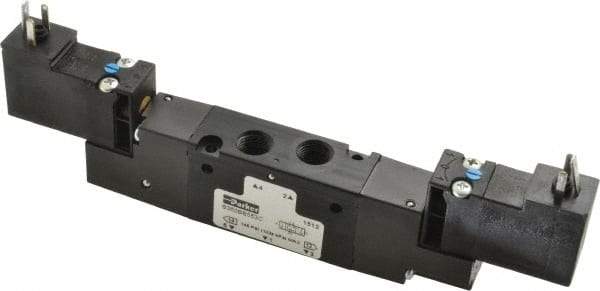 Parker - 4-Way Body Ported Stacking Solenoid Valve - 120 VAC, 0.6 CV Rate, 6.44" Long - Eagle Tool & Supply