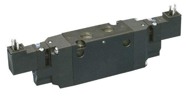 Parker - 4-Way Body Ported Stacking Solenoid Valve - 24 VDC, 1.4 CV Rate, 7.51" Long - Eagle Tool & Supply