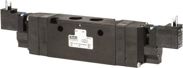 Parker - 4-Way Body Ported Stacking Solenoid Valve - 120 VAC, 2.1 CV Rate, 9.35" Long - Eagle Tool & Supply