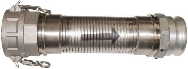 Kuriyama of America - 120" OAL, 3" ID, Flexible Metal Hose Assembly - 3" Fitting, Part A Adapter x Part D Coupler End Connections, Aluminum Fitting, 304 Stainless Steel Hose - Eagle Tool & Supply