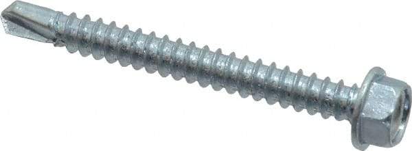 Value Collection - #12, Hex Washer Head, Hex Drive, 2" Length Under Head, #3 Point, Self Drilling Screw - Grade 2 Steel, Zinc-Plated Finish - Eagle Tool & Supply