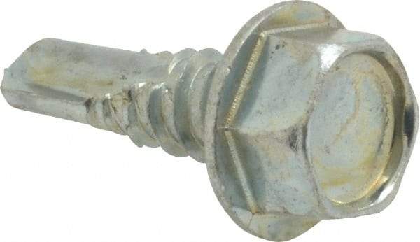 Value Collection - #14, Hex Washer Head, Hex Drive, 3/4" Length Under Head, #3 Point, Self Drilling Screw - Grade 2 Steel, Zinc-Plated Finish - Eagle Tool & Supply