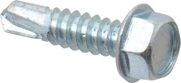 Value Collection - #14, Hex Washer Head, Hex Drive, 1" Length Under Head, #3 Point, Self Drilling Screw - Grade 2 Steel, Zinc-Plated Finish - Eagle Tool & Supply