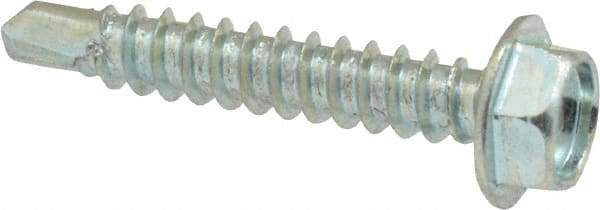 Value Collection - #8, Hex Washer Head, Hex Drive, 1" Length Under Head, #2 Point, Self Drilling Screw - Grade 2 Steel, Zinc-Plated Finish - Eagle Tool & Supply
