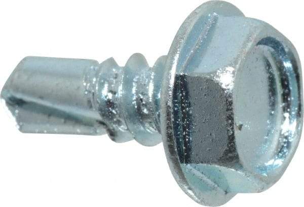 Value Collection - #10, Hex Washer Head, Hex Drive, 1/2" Length Under Head, #3 Point, Self Drilling Screw - Grade 2 Steel, Zinc-Plated Finish - Eagle Tool & Supply