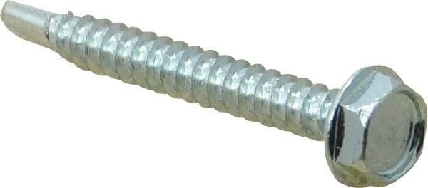 Value Collection - #10, Hex Washer Head, Hex Drive, 1-1/2" Length Under Head, #3 Point, Self Drilling Screw - Grade 2 Steel, Zinc-Plated Finish - Eagle Tool & Supply