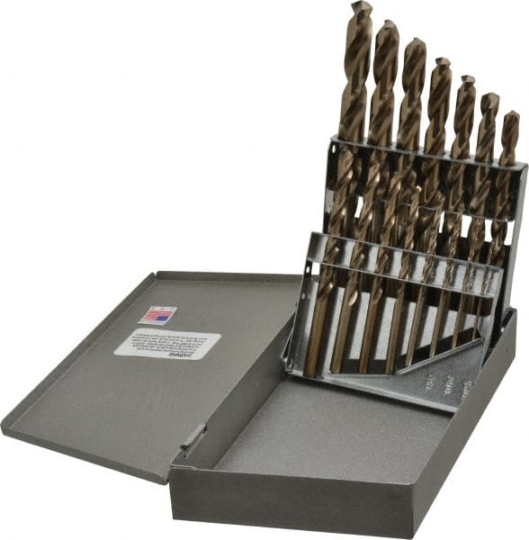 Triumph Twist Drill - 1/16 to 1/2", 135° Point, Gold Finish, Cobalt Jobber Length Drill Bit Set - Eagle Tool & Supply