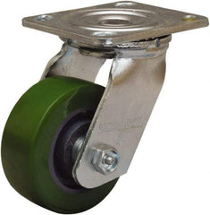 Hamilton - 4" Diam x 1-1/2" Wide x 5-5/8" OAH Top Plate Mount Swivel Caster - Polyurethane Mold onto Cast Iron Center, 550 Lb Capacity, Straight Roller Bearing, 4 x 4-1/2" Plate - Eagle Tool & Supply