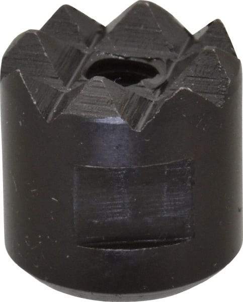 Fairlane - 10-32 Thread, 1/2" Diam, 1/2" High, Threaded, Coarse Tooth Grade Diamond Serration Tooth Pattern, High Speed Steel, Round Positioning Gripper - 3/16" Flat Width, Black Oxide Coated - Eagle Tool & Supply
