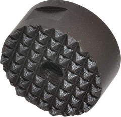 Fairlane - 1/4-28 Thread, 1" Diam, 1/2" High, Threaded, Fine Tooth Grade Diamond Serration Tooth Pattern, High Speed Steel, Round Positioning Gripper - 3/16" Flat Width, Black Oxide Coated - Eagle Tool & Supply