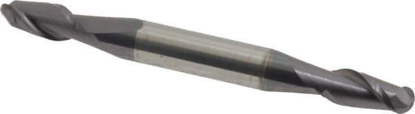 Accupro - 7/32" Diam, 7/16" LOC, 2 Flute Solid Carbide Ball End Mill - AlTiN Finish, Double End, 2-1/2" OAL, 1/4" Shank Diam, Spiral Flute - Eagle Tool & Supply