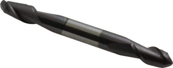 Accupro - 1/4" Diam, 1/2" LOC, 2 Flute Solid Carbide Ball End Mill - AlTiN Finish, Double End, 2-1/2" OAL, 1/4" Shank Diam, Spiral Flute - Eagle Tool & Supply