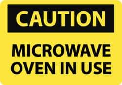 NMC - "Caution - Microwave Oven in Use", 10" Long x 14" Wide, Pressure-Sensitive Vinyl Safety Sign - Rectangle, 0.004" Thick, Use for Accident Prevention - Eagle Tool & Supply