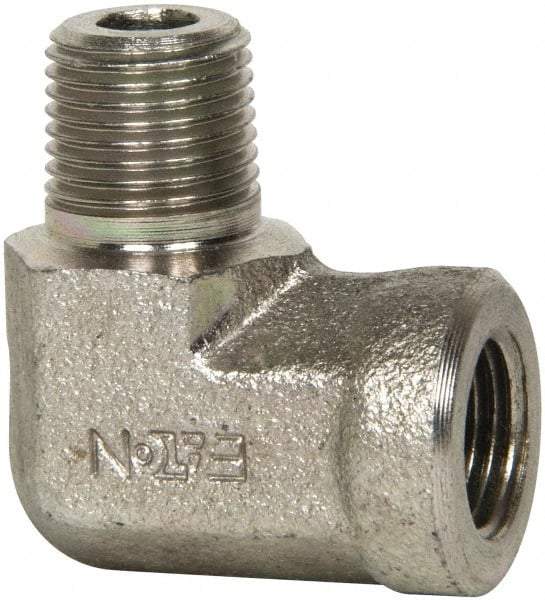 Eaton - 1/8 Male Thread x 1/8 Female Thread, Steel Industrial Pipe 90° Street Elbow - MNPT x FNPT, 5,000 psi - Eagle Tool & Supply