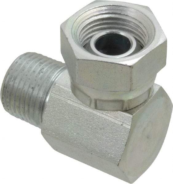 Weatherhead - 3/8-18 Male Thread x 3/8-18 Female Thread, Steel Industrial Pipe 90° Elbow Adapter - FNPSM x MNPT, 2,500 psi - Eagle Tool & Supply