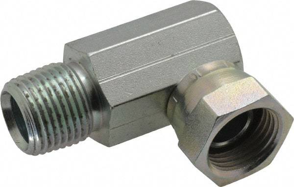 Weatherhead - 1/2-14 Male Thread x 1/2-14 Female Thread, Steel Industrial Pipe 90° Elbow Adapter - FNPSM x MNPT, 2,500 psi - Eagle Tool & Supply