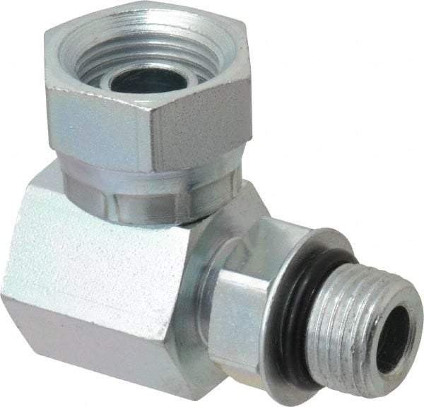 Weatherhead - 9/16-18 Male Thread x 3/8-18 Female Thread, Steel Industrial Pipe 90° Elbow Adapter - FNPSM x Male Straight Thread O-Ring, 2,500 psi - Eagle Tool & Supply