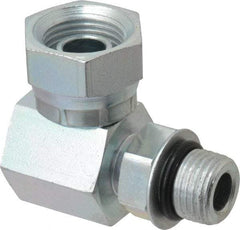 Weatherhead - 9/16-18 Male Thread x 3/8-18 Female Thread, Steel Industrial Pipe 90° Elbow Adapter - FNPSM x Male Straight Thread O-Ring, 2,500 psi - Eagle Tool & Supply