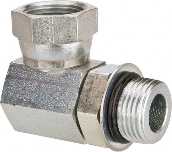 Weatherhead - 1-1/16 - 12 Male Thread x 3/4-14 Female Thread, Steel Industrial Pipe 90° Elbow Adapter - FNPSM x Male Straight Thread O-Ring, 2,500 psi - Eagle Tool & Supply