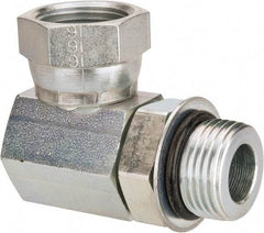 Weatherhead - 1-1/16 - 12 Male Thread x 3/4-14 Female Thread, Steel Industrial Pipe 90° Elbow Adapter - FNPSM x Male Straight Thread O-Ring, 2,500 psi - Eagle Tool & Supply