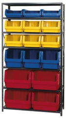 Quantum Storage - 2,850 Lb Capacity, 18" Deep x 42" Wide x 75" High, Steel Pick Rack - 16 Black Polyethylene Bins - Eagle Tool & Supply