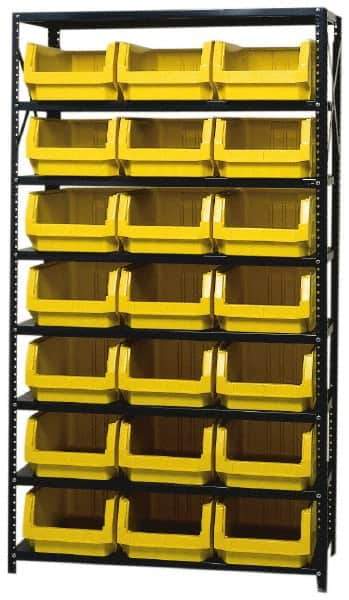 Quantum Storage - 3,325 Lb Capacity, 18" Deep x 42" Wide x 75" High, Steel Pick Rack - 21 Black Polyethylene Bins - Eagle Tool & Supply