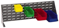 Quantum Storage - 24 Bin Bench Rack Unit with Bins - 27 Inch Overall Width x 8 Inch Overall Depth x 21 Inch Overall Height, Red Polypropylene / Polyethylene Bins - Eagle Tool & Supply