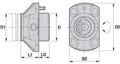 Kennametal - Neutral Cut, KM40 Modular Connection, Adapter/Mount Lathe Modular Clamping Unit - 40.01mm Square Shank Diam, 1.574" OAL, Through Coolant, Series NCM-EF Flange Mount Extended Length - Exact Industrial Supply