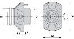 Kennametal - Neutral Cut, KM80 Modular Connection, Adapter/Mount Lathe Modular Clamping Unit - 80.01mm Square Shank Diam, 2.949" OAL, Through Coolant, Series NCM-EF Flange Mount Extended Length - Exact Industrial Supply