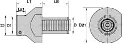 Kennametal - Left Hand Cut, KM40 Modular Connection, Adapter/Mount Lathe Modular Clamping Unit - 40.01mm Square Shank Diam, 4.842" OAL, Through Coolant, Series LCMI-VDI Axial - Exact Industrial Supply