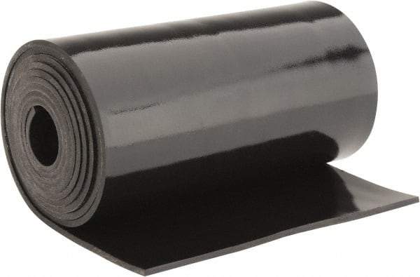 Made in USA - 1/8" Thick x 6" Wide x 5' Long Black Buna-N Rubber Roll - Stock Length, Plain Back, 50 Shore A Durometer, 2,500 psi Tensile Strength, -20°F to 170°F - Eagle Tool & Supply