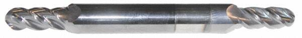 Accupro - 11/32" Diam, 3/4" LOC, 4 Flute Solid Carbide Ball End Mill - AlTiN Finish, Double End, 3-1/2" OAL, 3/8" Shank Diam, Spiral Flute - Eagle Tool & Supply