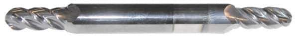 Accupro - 7/32" Diam, 9/16" LOC, 4 Flute Solid Carbide Ball End Mill - AlTiN Finish, Double End, 3" OAL, 3/8" Shank Diam, Spiral Flute - Eagle Tool & Supply