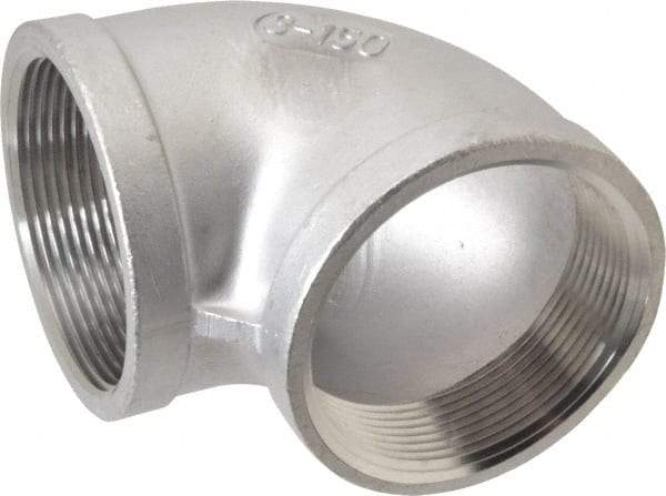 Merit Brass - 3" Grade 304 Stainless Steel Pipe 90° Elbow - FNPT x FNPT End Connections, 150 psi - Eagle Tool & Supply