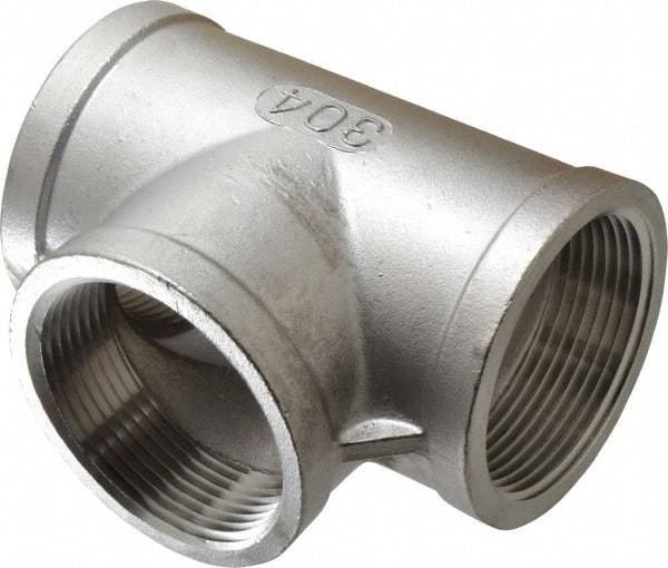 Merit Brass - 2-1/2" Grade 304 Stainless Steel Pipe Tee - FNPT x FNPT x FNPT End Connections, 150 psi - Eagle Tool & Supply