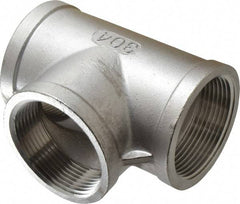 Merit Brass - 2-1/2" Grade 304 Stainless Steel Pipe Tee - FNPT x FNPT x FNPT End Connections, 150 psi - Eagle Tool & Supply