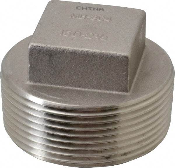 Merit Brass - 2-1/2" Grade 304 Stainless Steel Pipe Square Head Plug - MNPT End Connections, 150 psi - Eagle Tool & Supply