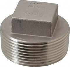 Merit Brass - 2-1/2" Grade 304 Stainless Steel Pipe Square Head Plug - MNPT End Connections, 150 psi - Eagle Tool & Supply