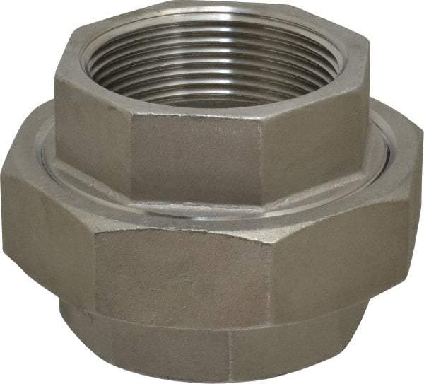 Merit Brass - 2-1/2" Grade 304 Stainless Steel Pipe Union - FNPT x FNPT End Connections, 150 psi - Eagle Tool & Supply