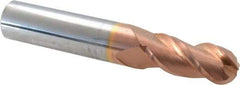 Accupro - 29/64" Diam, 1" LOC, 3 Flute Solid Carbide Ball End Mill - TiCN Finish, Single End, 3" OAL, 1/2" Shank Diam, Spiral Flute - Eagle Tool & Supply