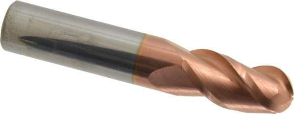 Accupro - 5/8" Diam, 1-1/4" LOC, 3 Flute Solid Carbide Ball End Mill - TiCN Finish, Single End, 3-1/2" OAL, 5/8" Shank Diam, Spiral Flute - Eagle Tool & Supply
