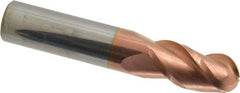 Accupro - 5/8" Diam, 1-1/4" LOC, 3 Flute Solid Carbide Ball End Mill - TiCN Finish, Single End, 3-1/2" OAL, 5/8" Shank Diam, Spiral Flute - Eagle Tool & Supply