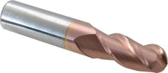 Accupro - 11/16" Diam, 1-1/2" LOC, 3 Flute Solid Carbide Ball End Mill - TiCN Finish, Single End, 4" OAL, 3/4" Shank Diam, Spiral Flute - Eagle Tool & Supply