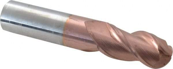 Accupro - 3/4" Diam, 1-1/2" LOC, 3 Flute Solid Carbide Ball End Mill - TiCN Finish, Single End, 4" OAL, 3/4" Shank Diam, Spiral Flute - Eagle Tool & Supply