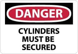 NMC - "Danger - Cylinders Must Be Secured", 10" Long x 14" Wide, Rigid Plastic Safety Sign - Rectangle, 0.05" Thick, Use for Accident Prevention - Eagle Tool & Supply