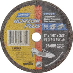 Norton - 3" Ceramic Cutoff Wheel - 1/8" Thick, 3/8" Arbor, 25,465 Max RPM, Use with Die Grinders - Eagle Tool & Supply