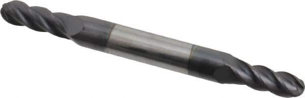 Accupro - 13/64" Diam, 1/2" LOC, 4 Flute Solid Carbide Ball End Mill - AlTiN Finish, Double End, 2-1/2" OAL, 1/4" Shank Diam, Spiral Flute - Eagle Tool & Supply