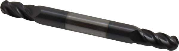 Accupro - 7/32" Diam, 7/16" LOC, 4 Flute Solid Carbide Ball End Mill - AlTiN Finish, Double End, 2-1/2" OAL, 1/4" Shank Diam, Spiral Flute - Eagle Tool & Supply