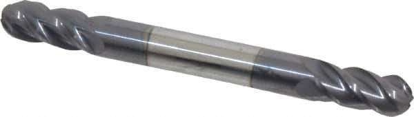 Accupro - 1/4" Diam, 1/2" LOC, 4 Flute Solid Carbide Ball End Mill - AlTiN Finish, Double End, 2-1/2" OAL, 1/4" Shank Diam, Spiral Flute - Eagle Tool & Supply